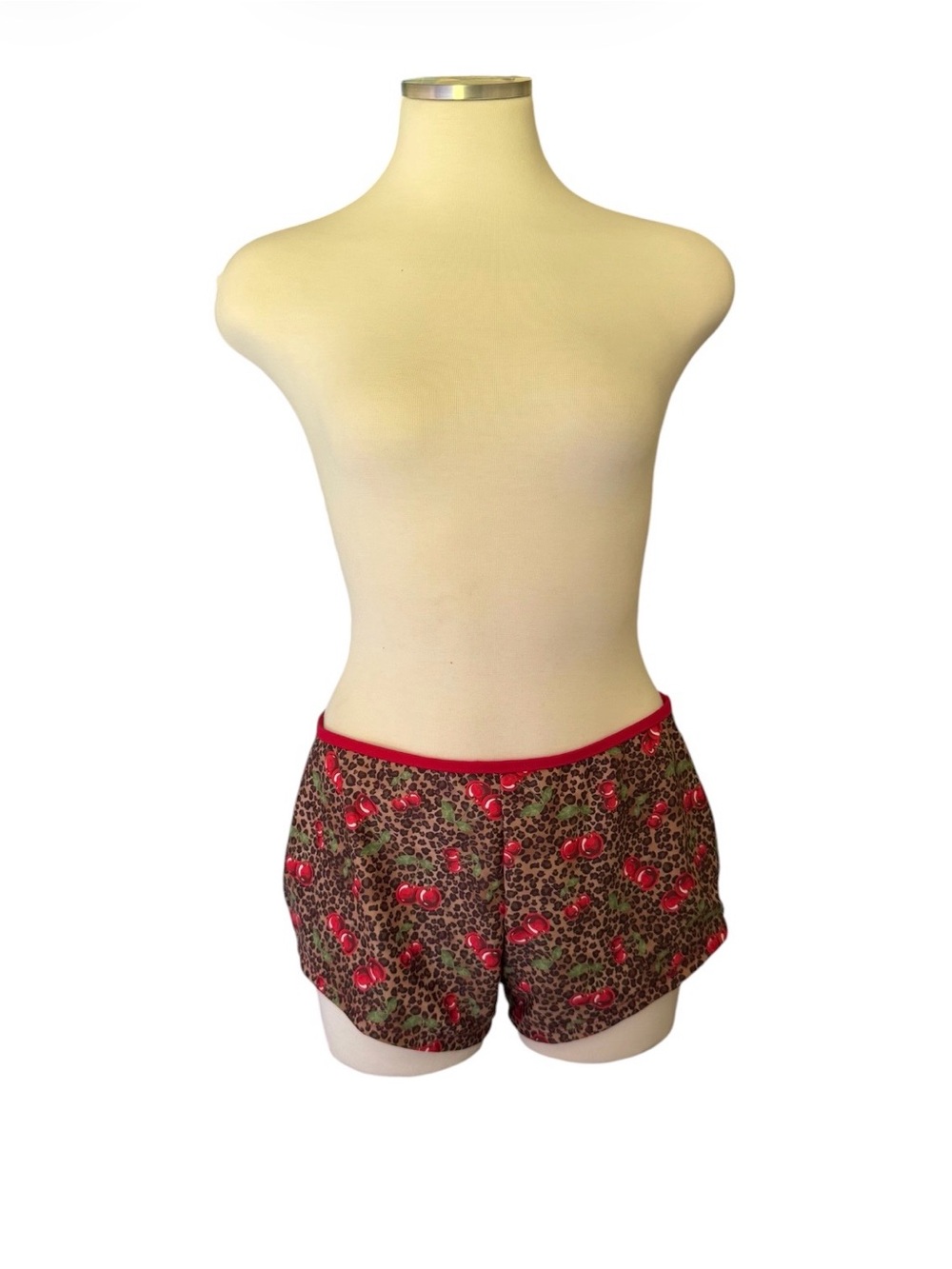 Musera Cherry & Leopard Print Bikini Bottoms with Red Trim